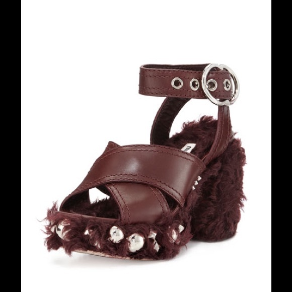 MIU MIU Platform Sandals Platform Studded Faux Shearling US 5 EUC - Picture 2 of 11